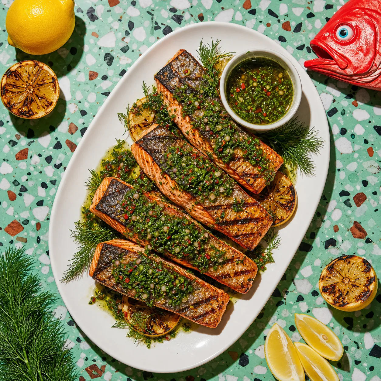Saumon grillé au chimichurri à l'aneth