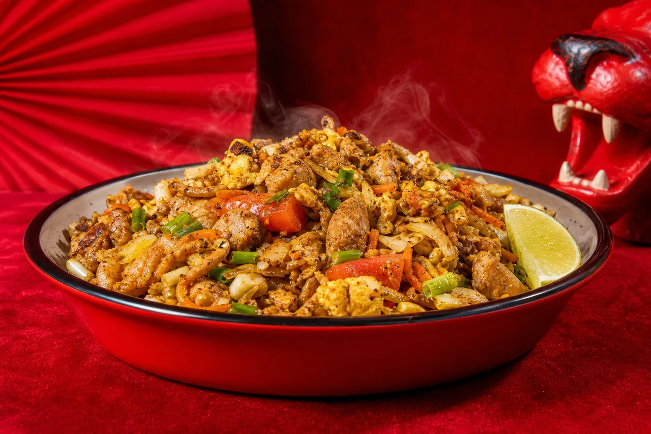 Kottu roti sri-lankais traditionnel au poulet