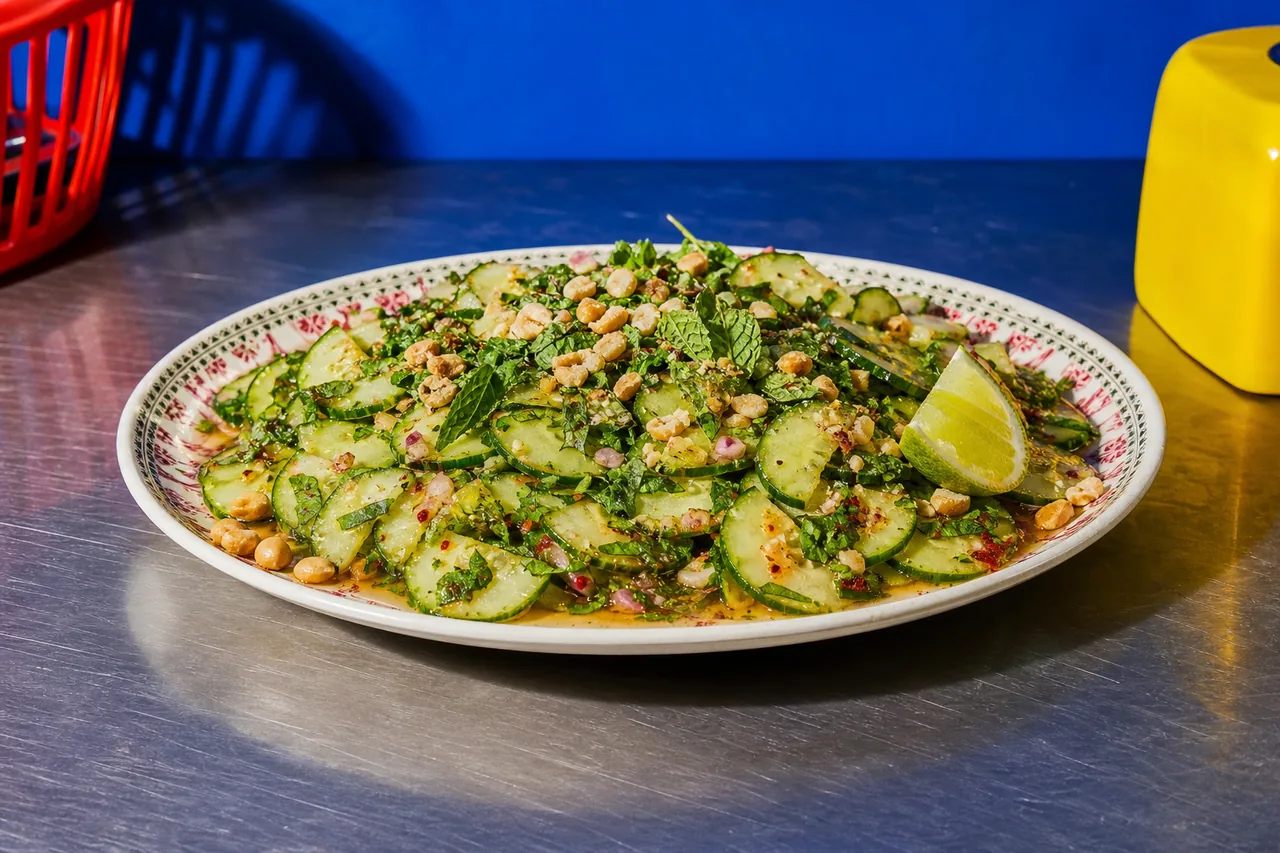Salade de concombre thaï : herbes fraîches et cacahuètes