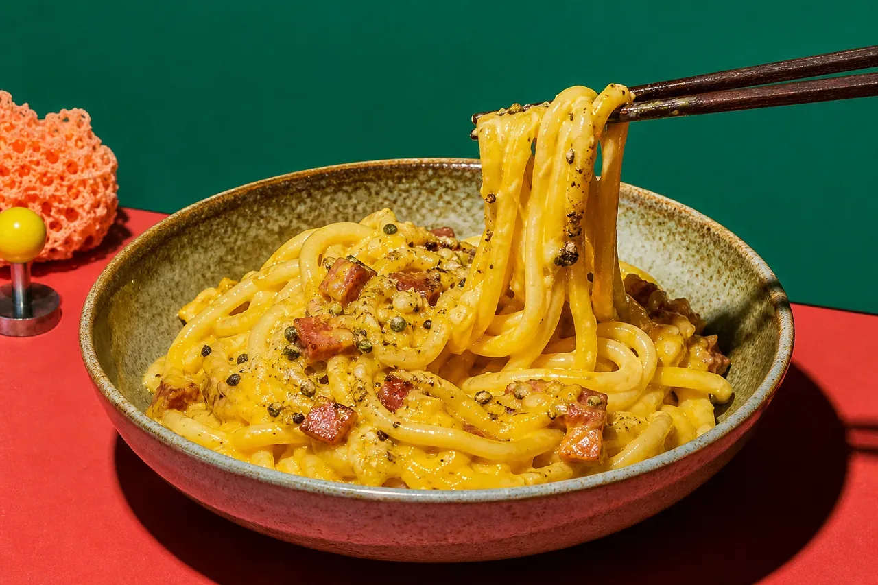 Udon carbonara au sansho