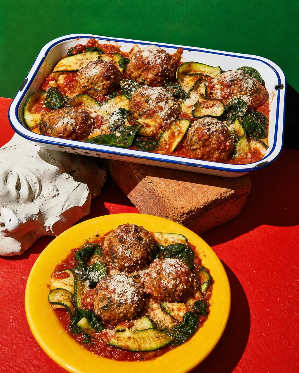 Polpette de dinde, tomate basilic et courgettes