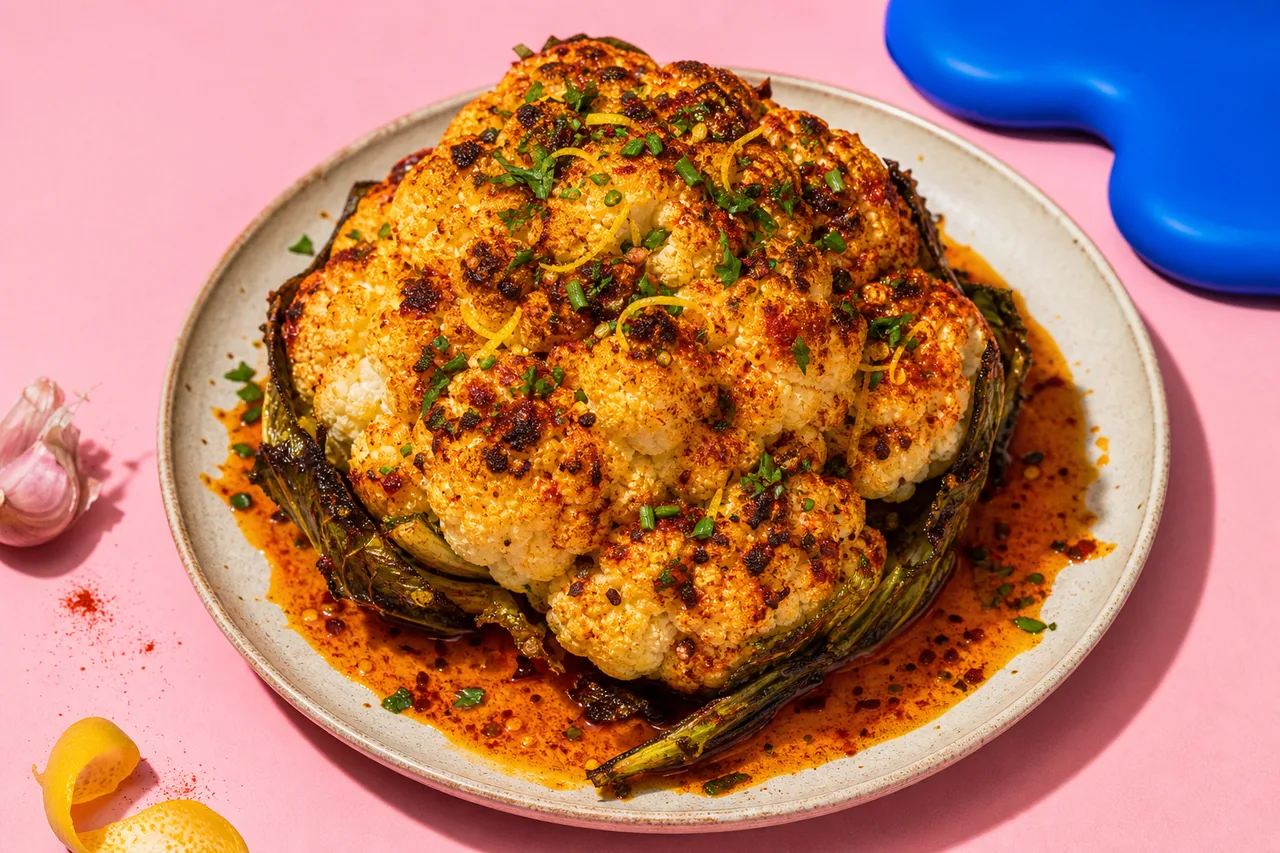 Chou-fleur entier fumé, beurre au piment