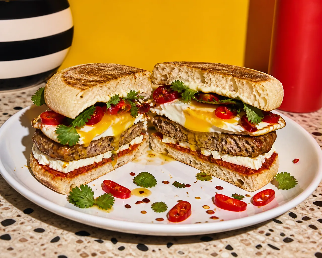 Sandwich à la saucisse épicée et à l'œuf