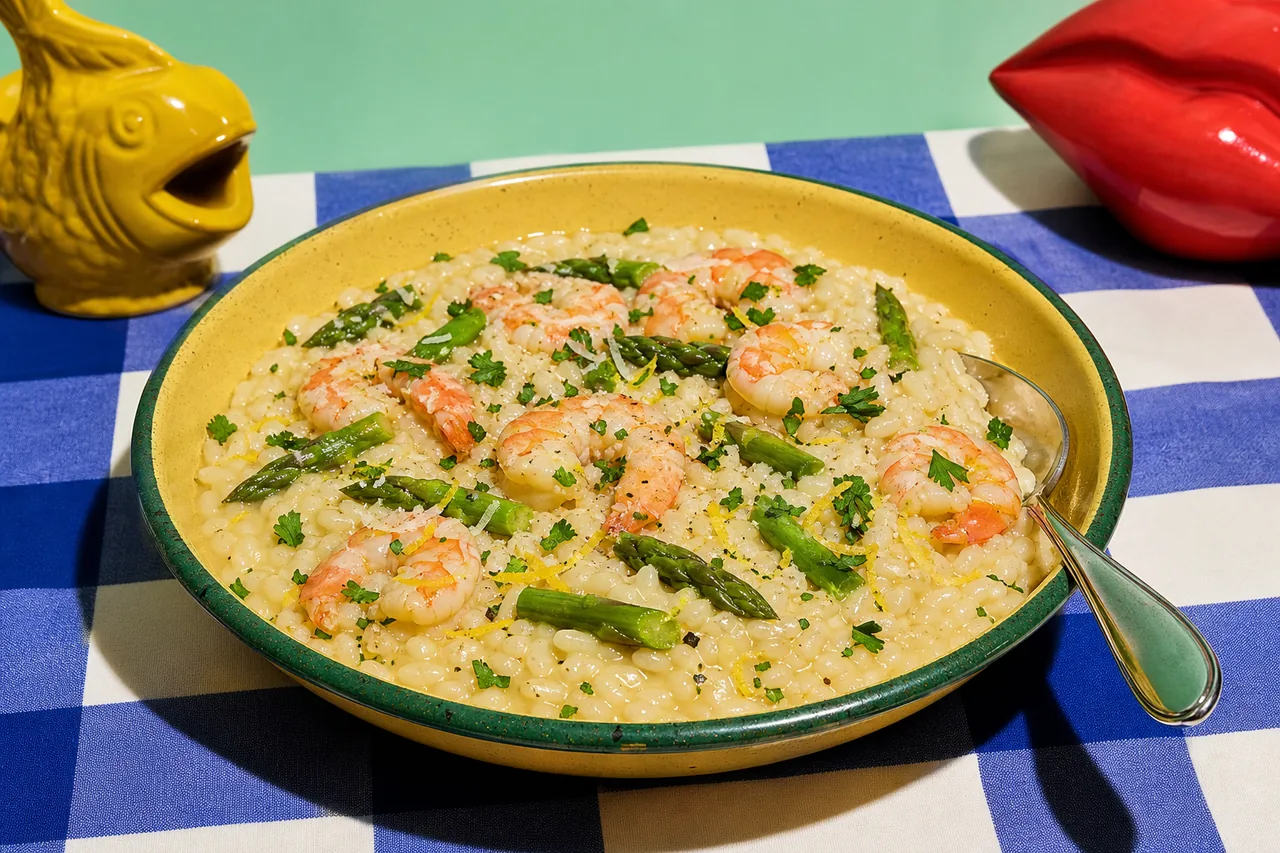 Risotto aux crevettes, asperges et citron