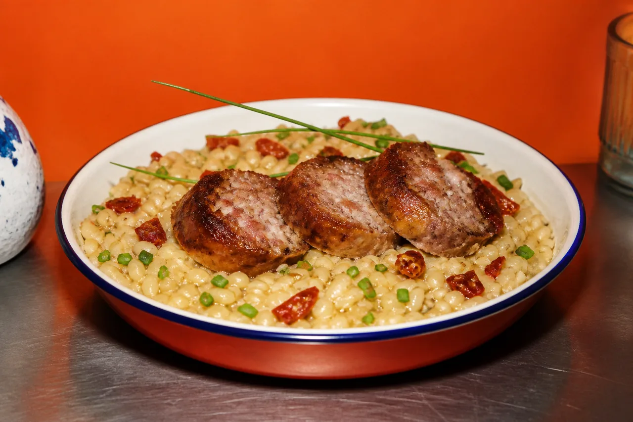Risotto d'épeautre et saucisse au couteau