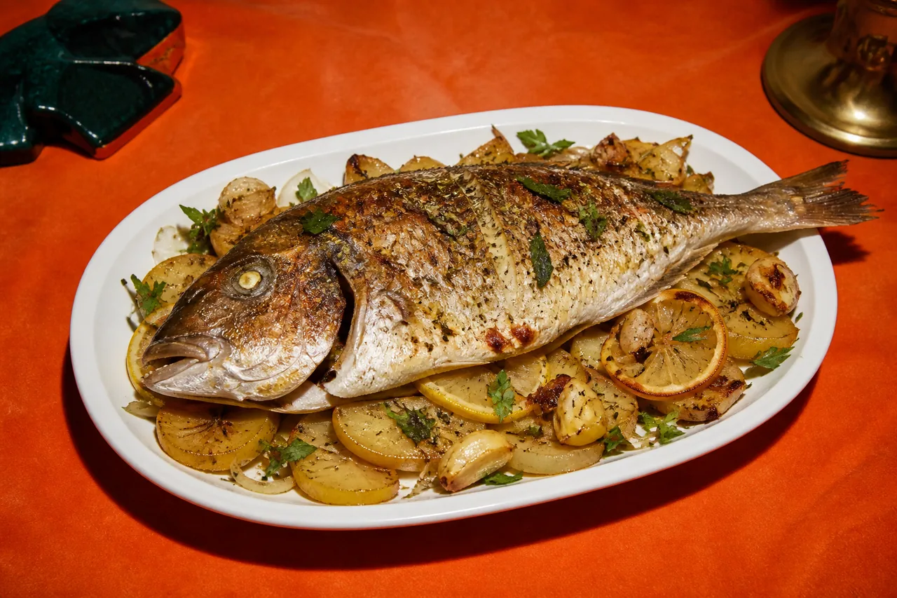 Synagrida sto fourno (Dentex dentex rôti entier au four, citron et origan)