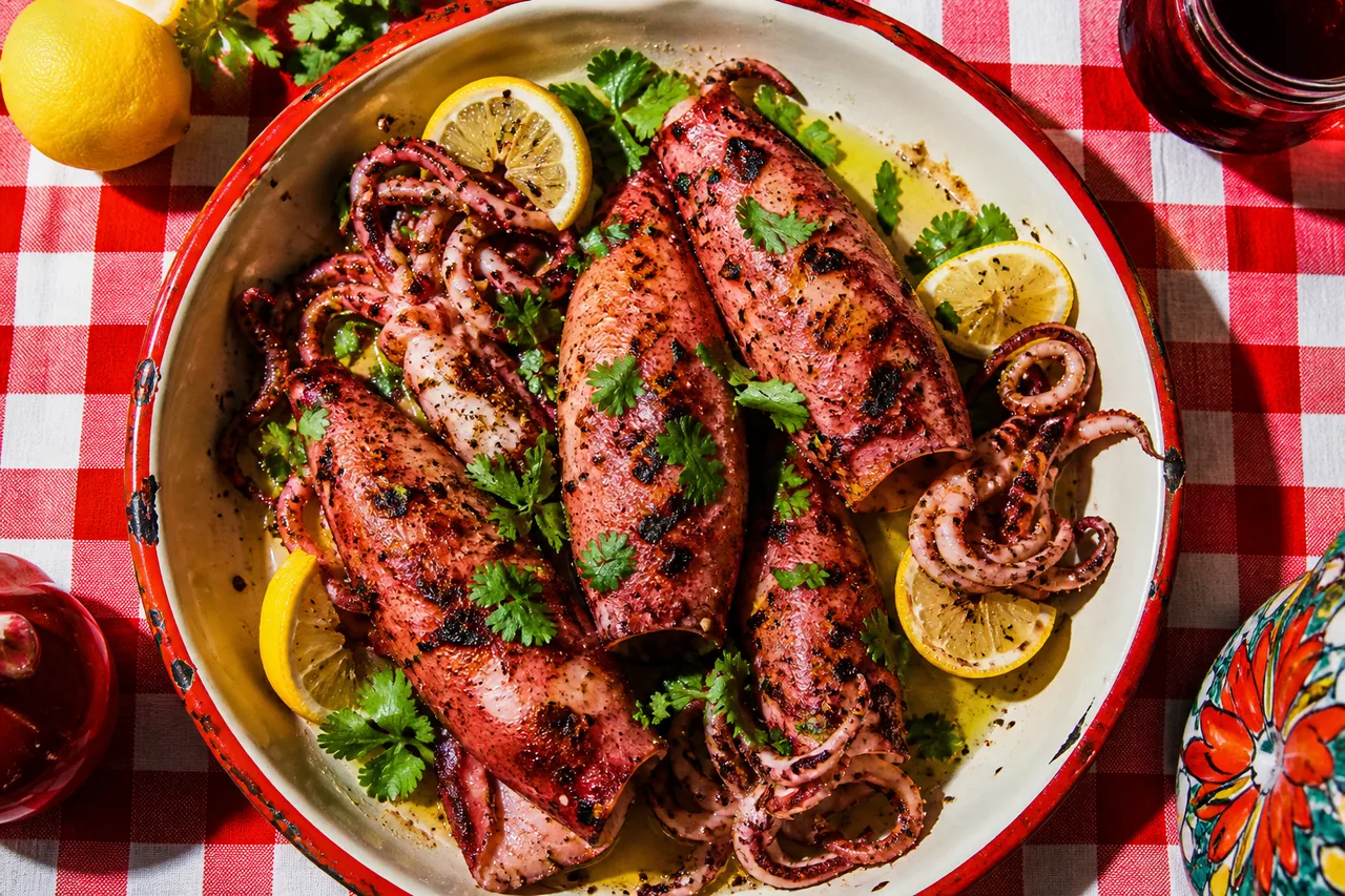 Lulas grelhadas à portuguesa (Encornet rouge, ail et coriandre)