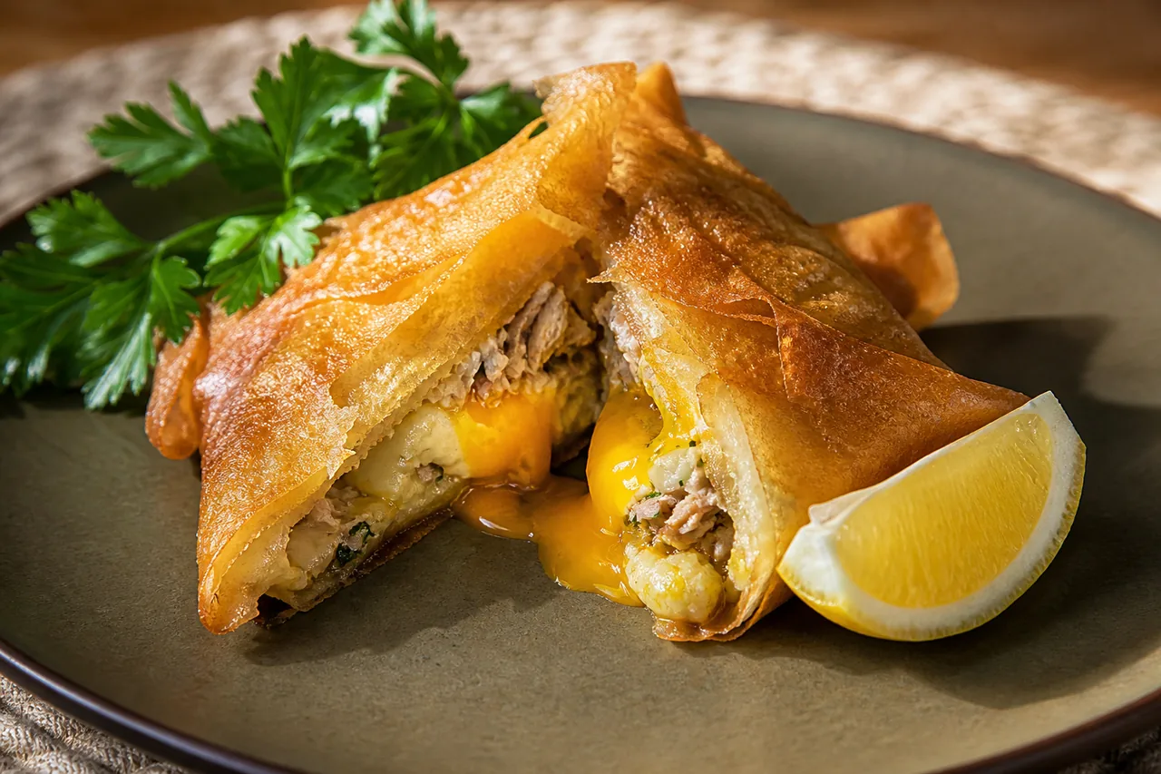 Brik tunisienne à l’œuf, thon et pomme de terre