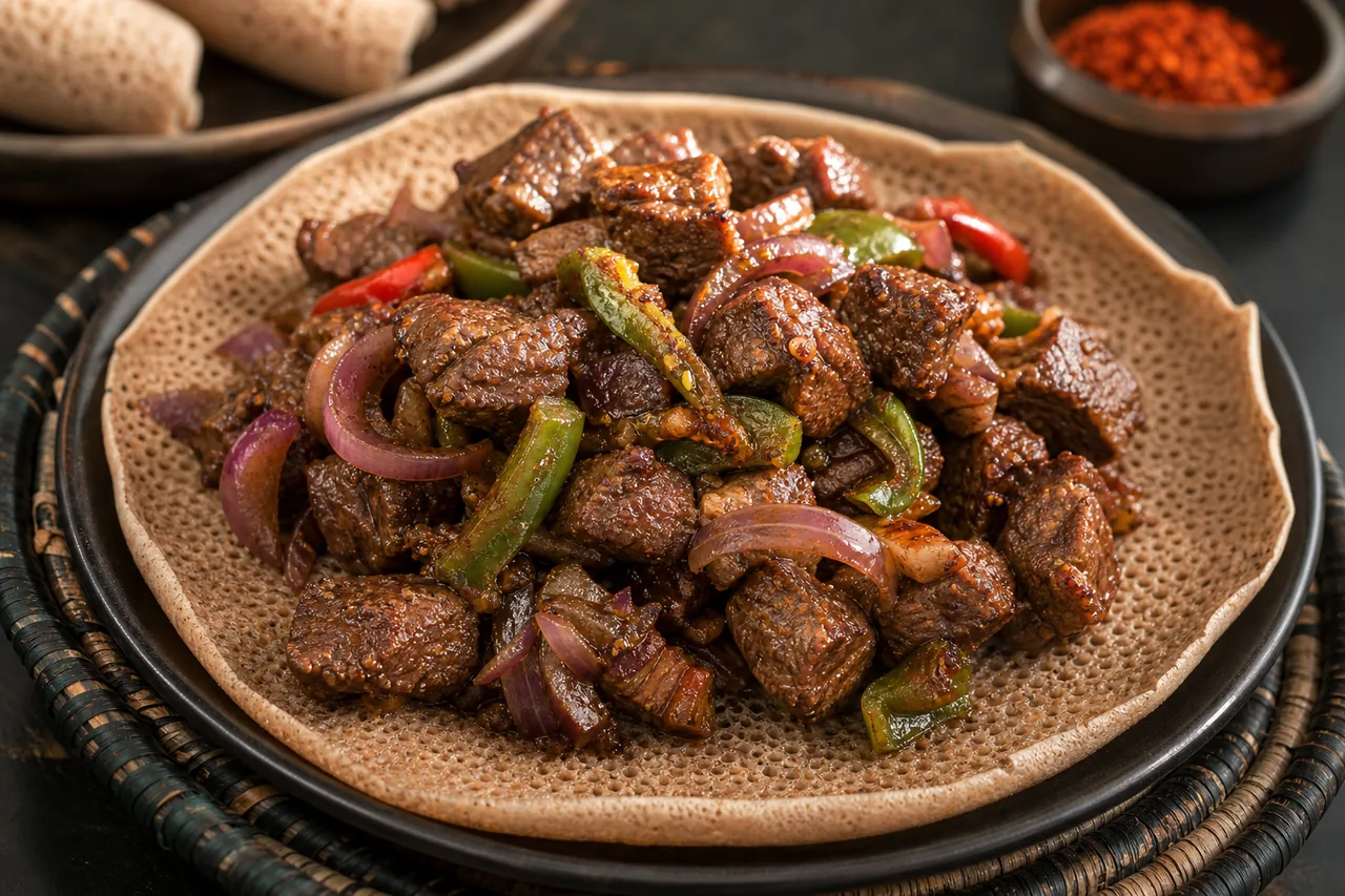 Injera et tibs éthiopiens au bœuf sauté
