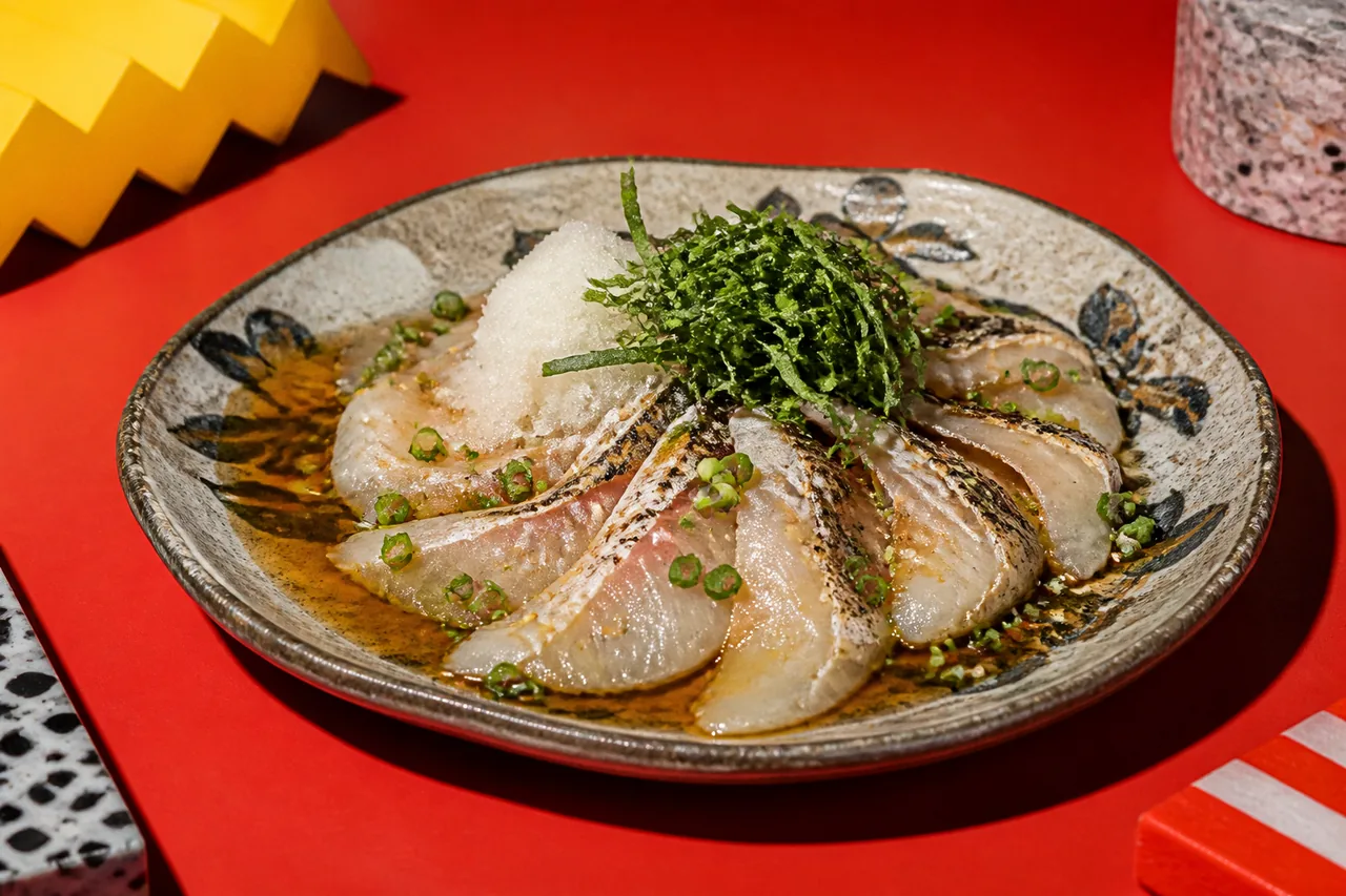 Ishidai no Aburi Tataki (Poisson blanc saisi au chalumeau, sauce ponzu)