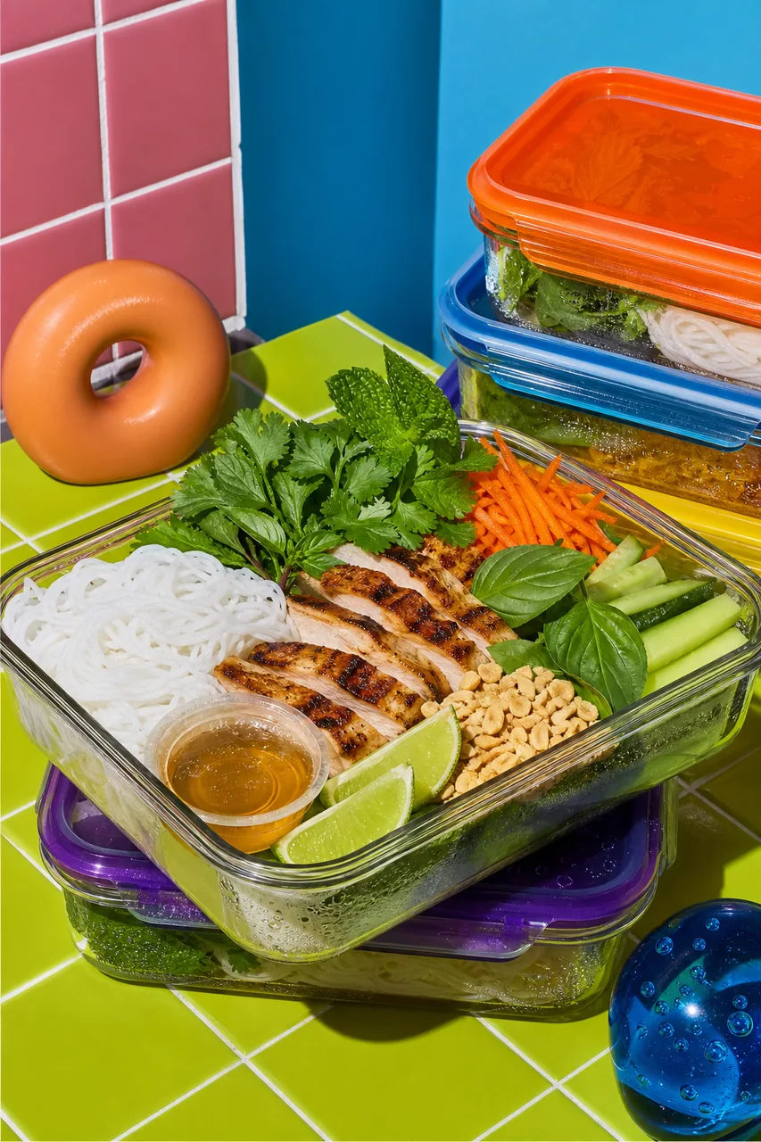 Bo bun poulet citron vert, légumes croquants et cacahuète dosée