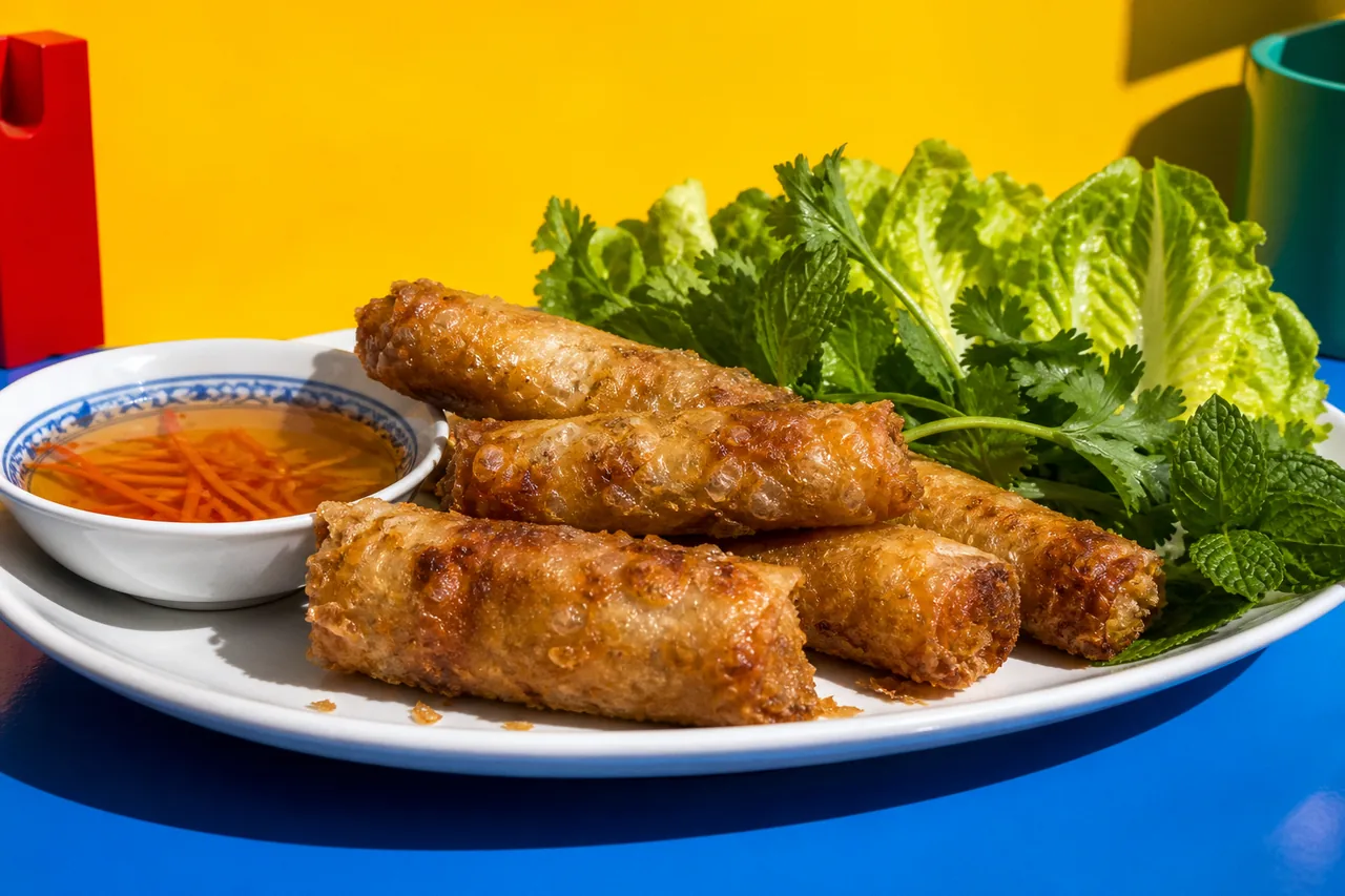 Chả giò tôm à la carotte au papier de riz