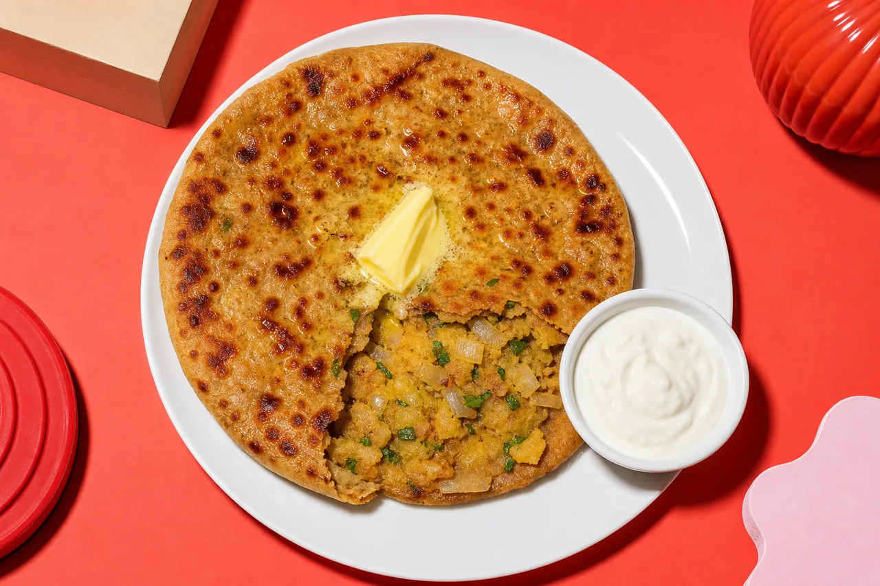 Aloo paratha et yaourt