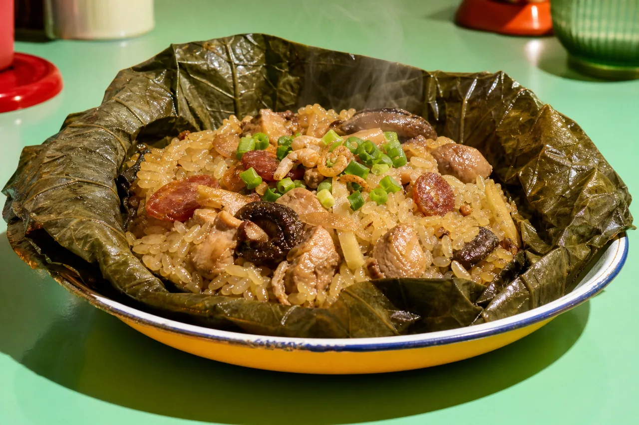 Riz gluant en feuille de lotus (lo mai gai)