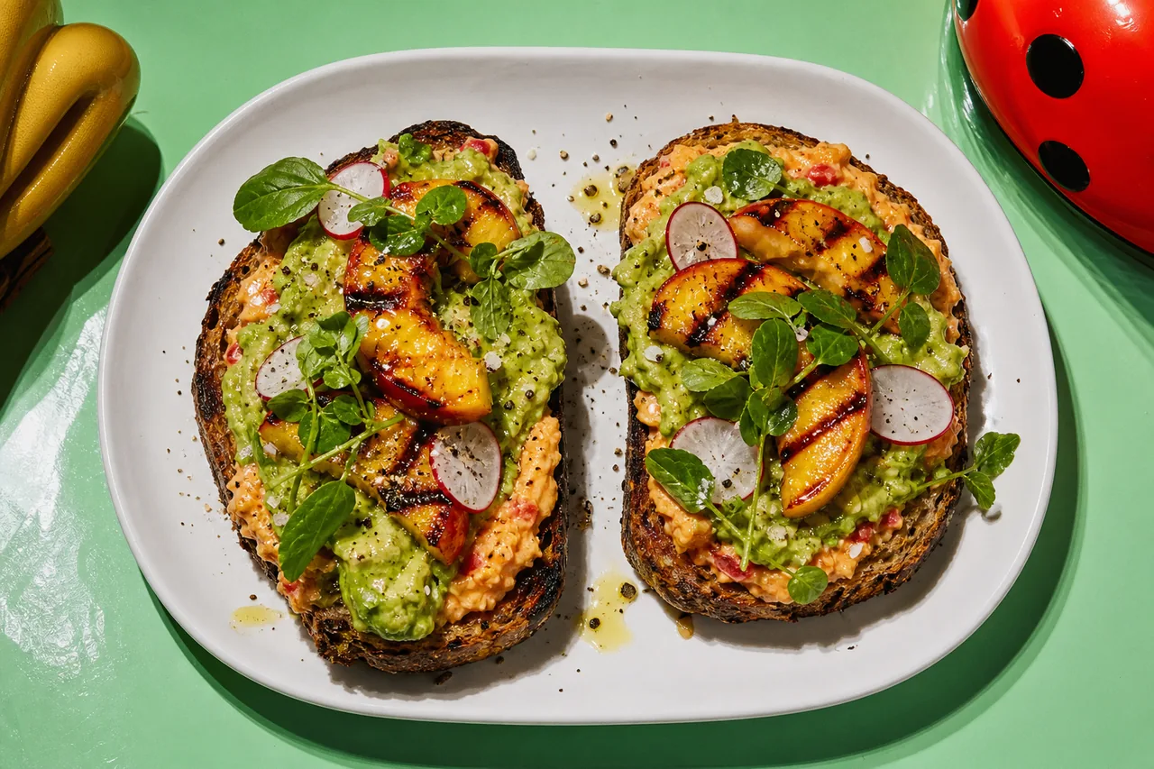 Tartine de pêches grillées au fromage au piment