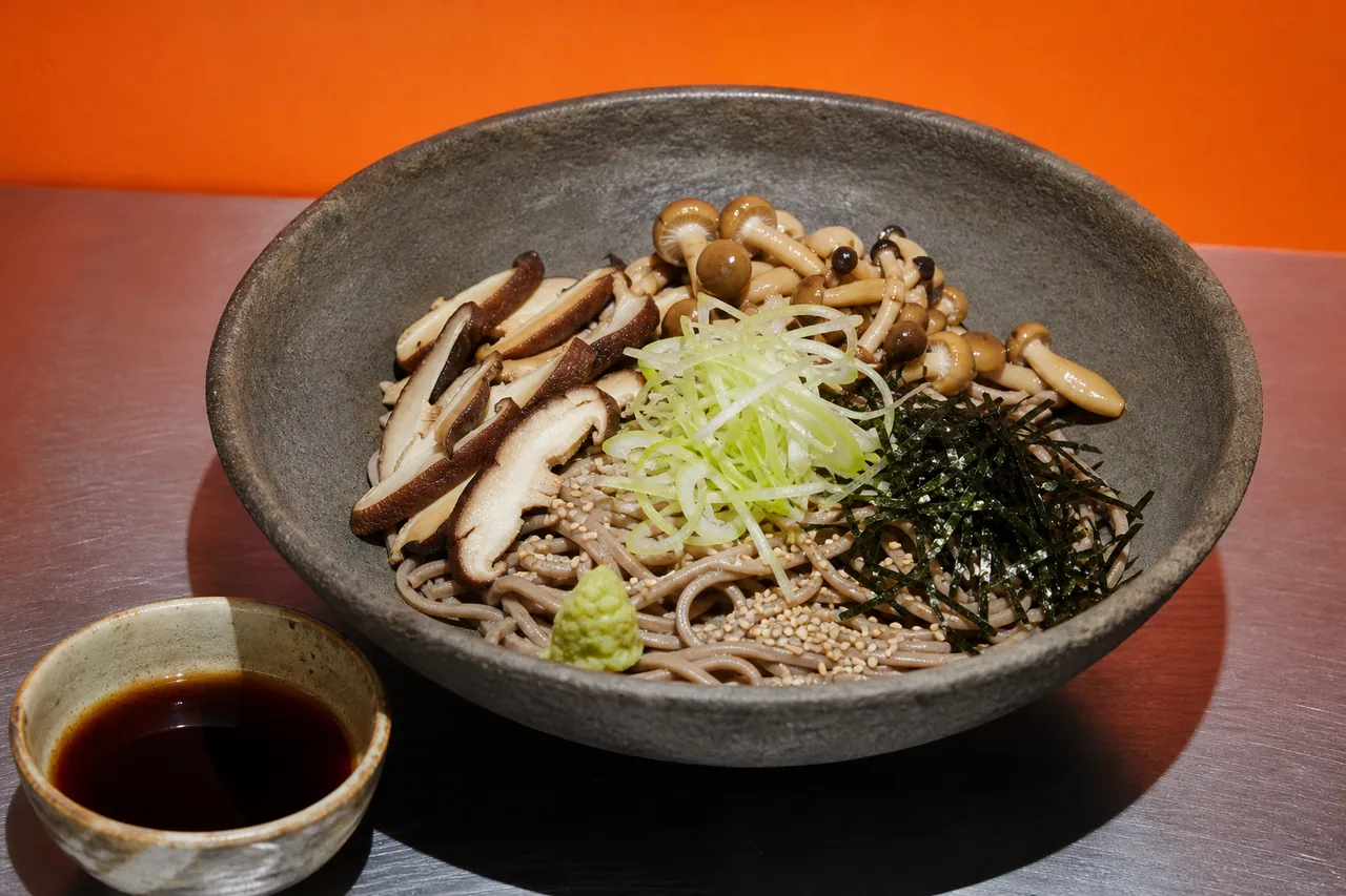 Soba froids aux champignons et poireau