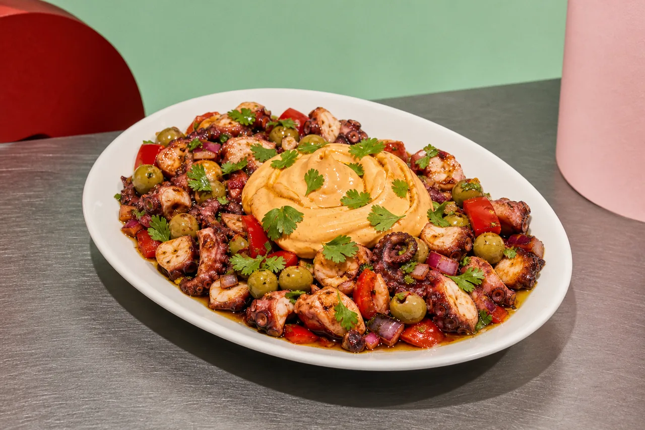 Caponata de poulpe, olives & aïoli chipotle
