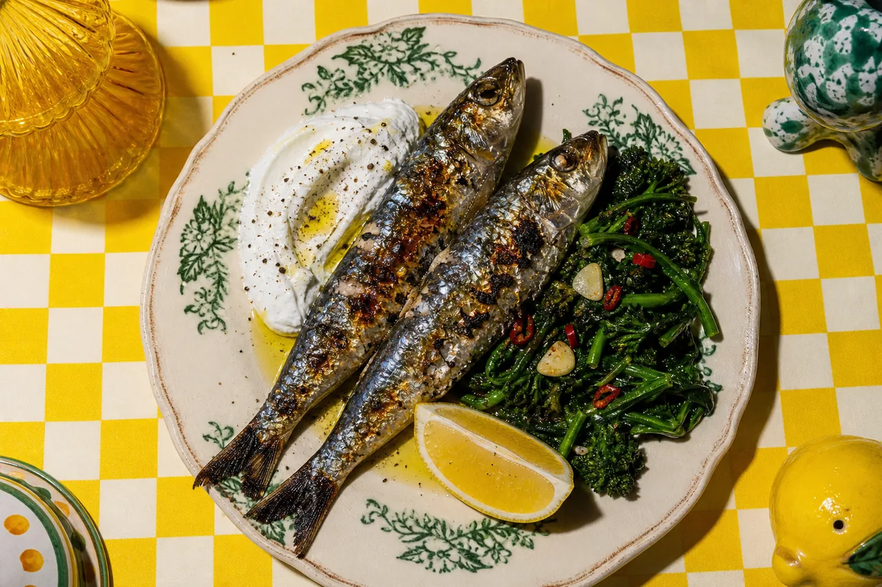 Sardines grillées, labneh & cime di rapa