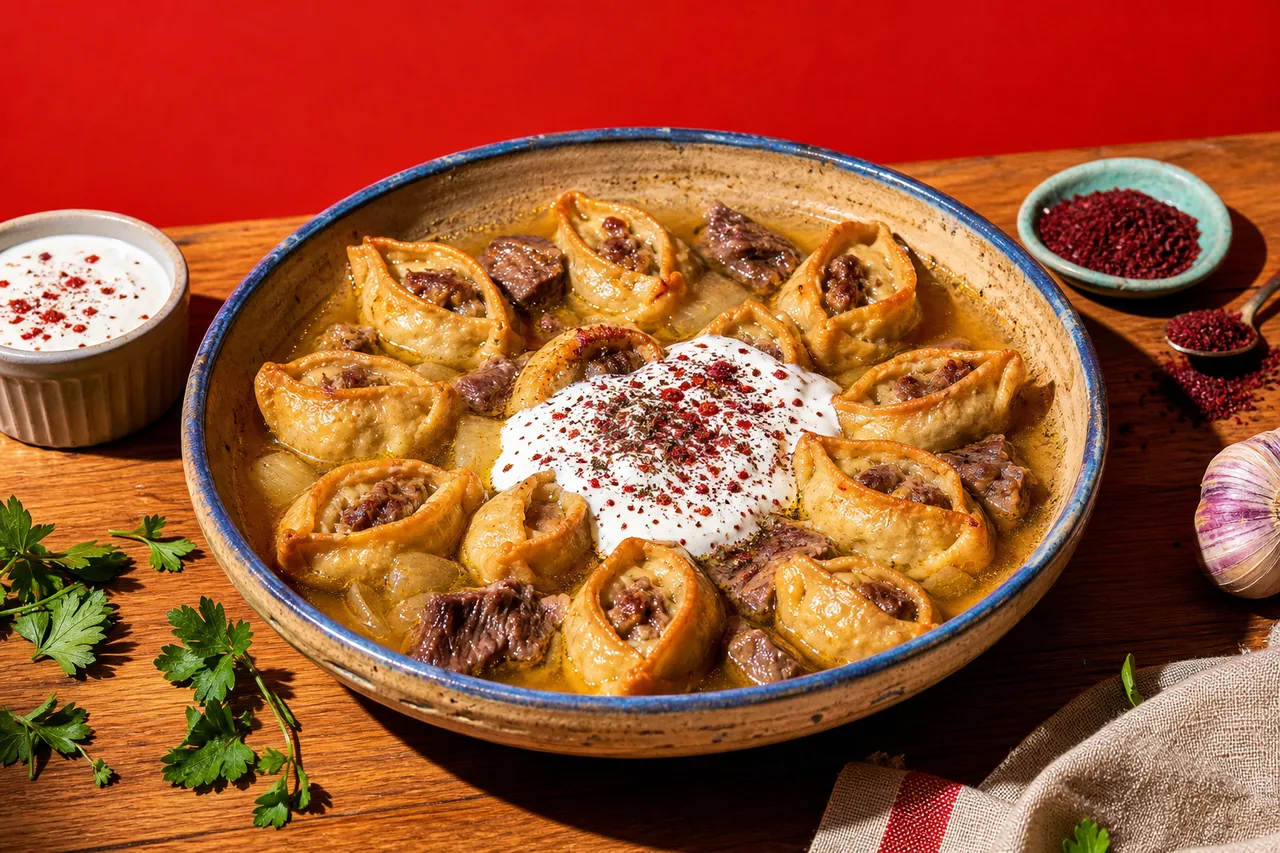 Sini Manti (Manti arméniens à l'agneau cuits au four)
