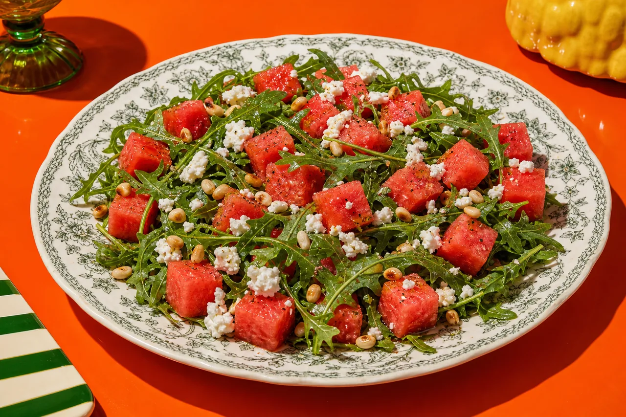 Salade de pastèque, roquette et pignons