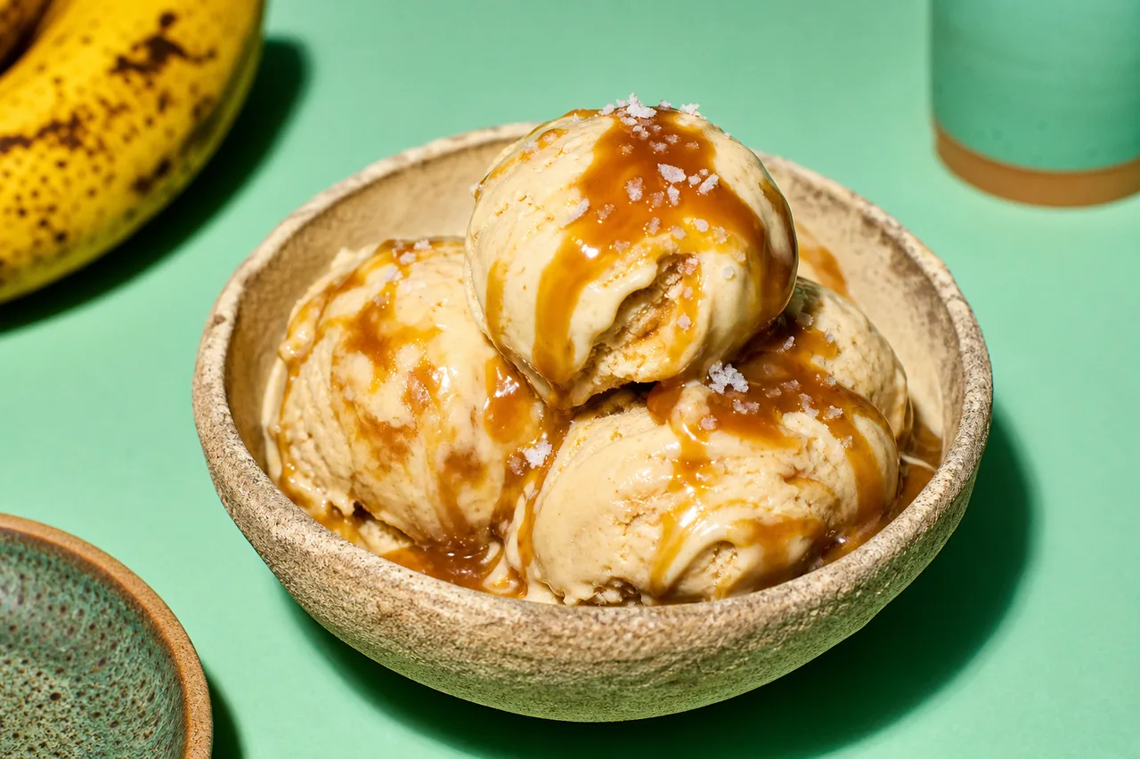Glace banane-caramel au beurre salé au Creami
