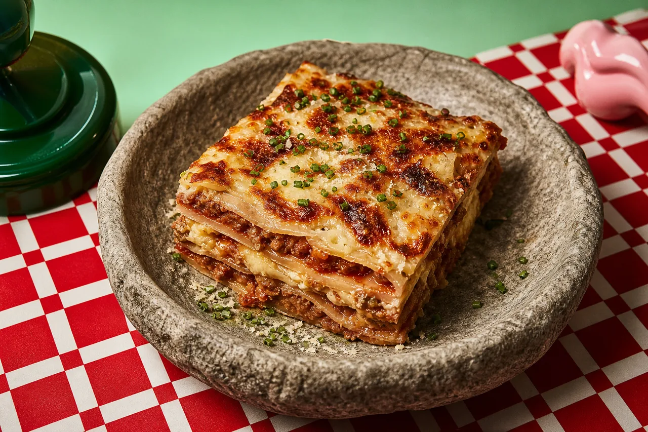 Lasagnes croustillantes au papier de riz, bolognaise et béchamel
