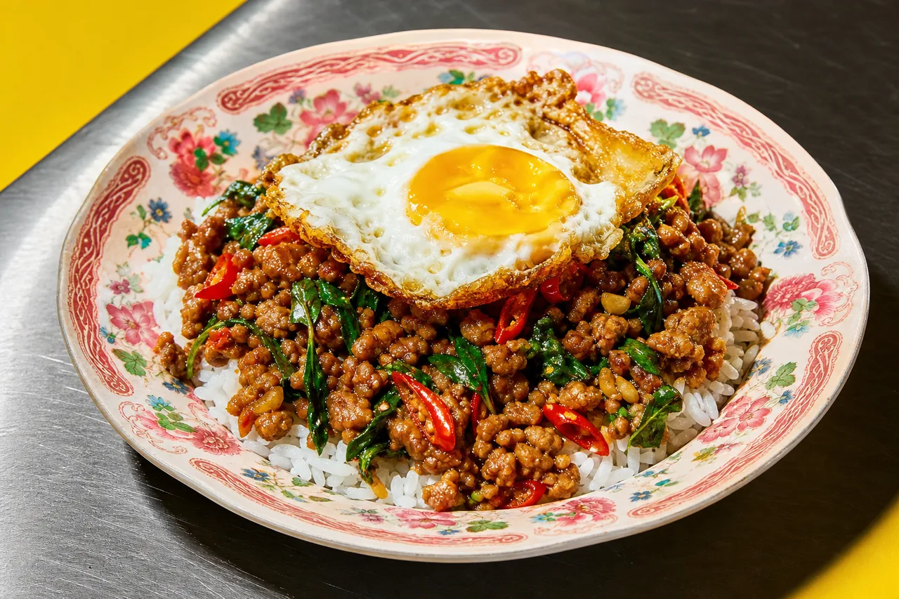 Phat kaphrao (sauté thaï au basilic sacré et œuf frit)