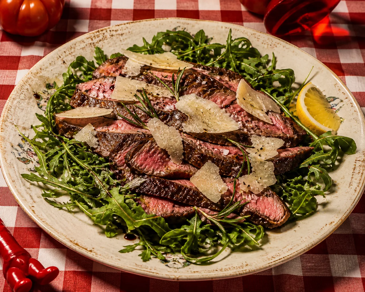 Tagliata di manzo (bœuf tranché, roquette et parmesan)