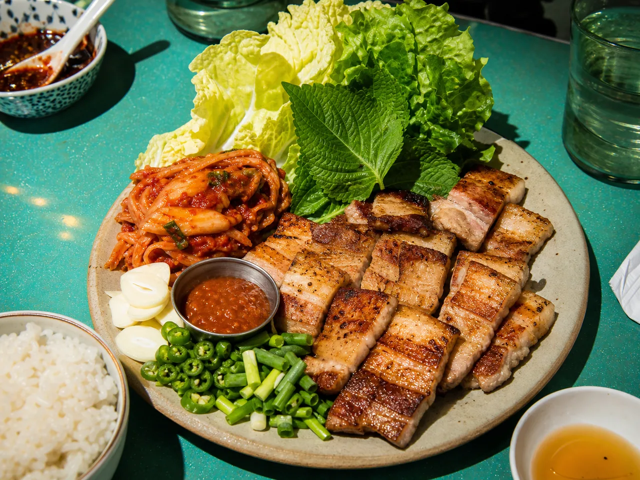 Samgyeopsal (poitrine de porc grillée à la coréenne)