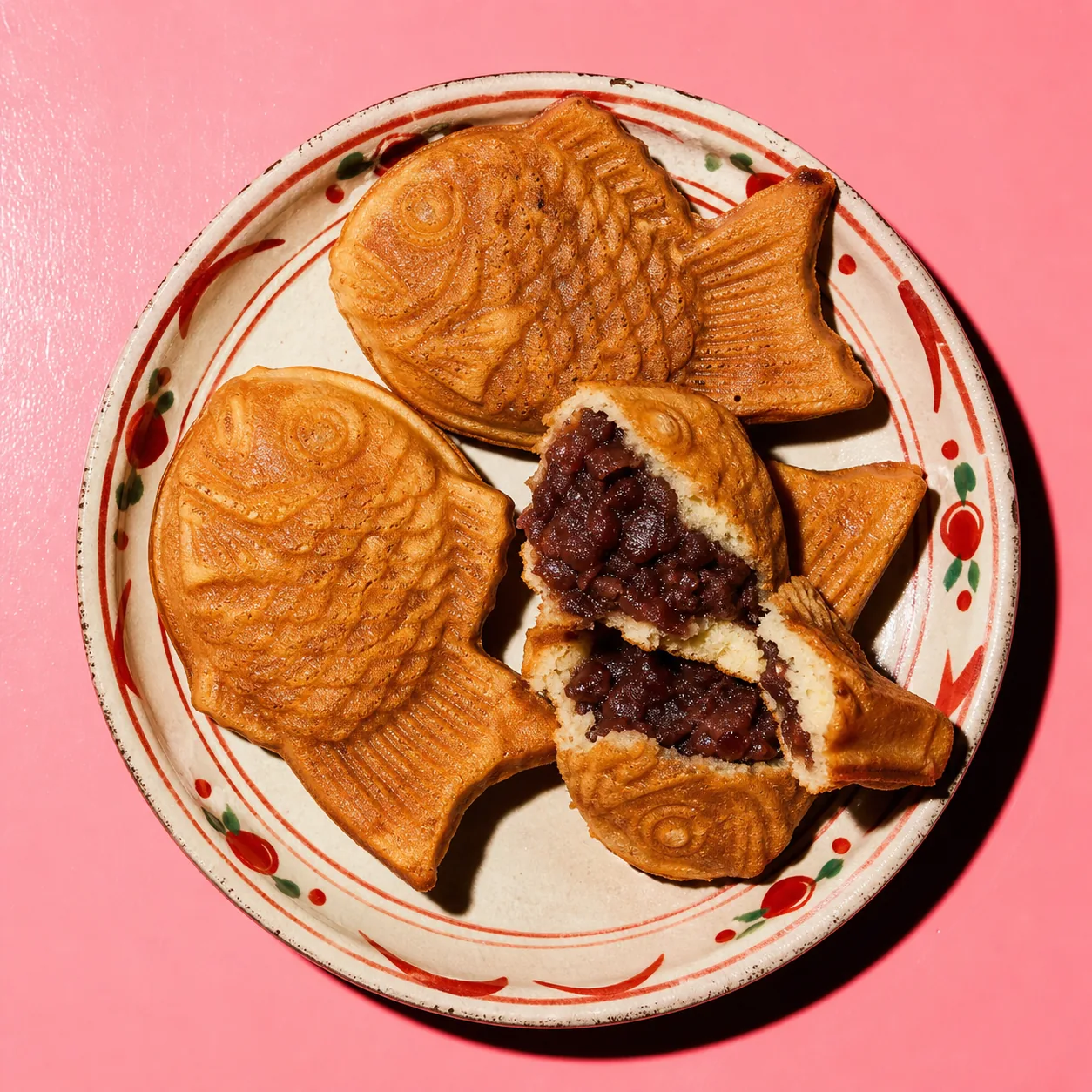 Taiyaki (gaufre-poisson fourrée à la pâte de haricots rouges)
