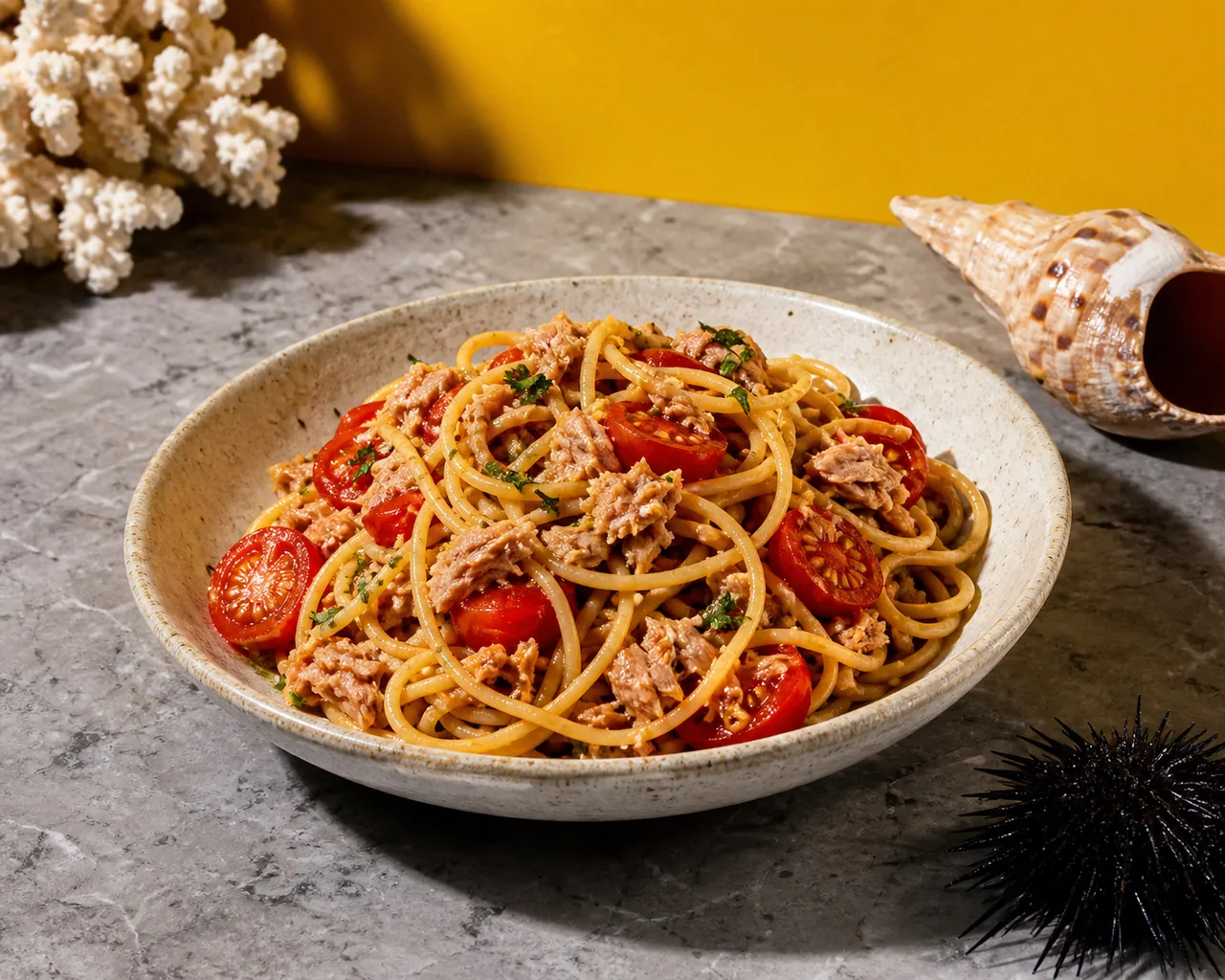 Spaghetti au thon et tomates cerises
