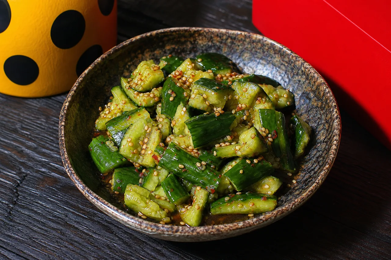 Concombres battus en salade