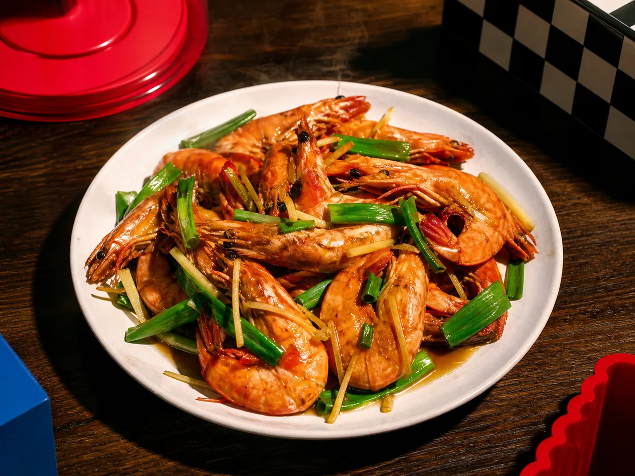 Crevettes sautées à la ciboule